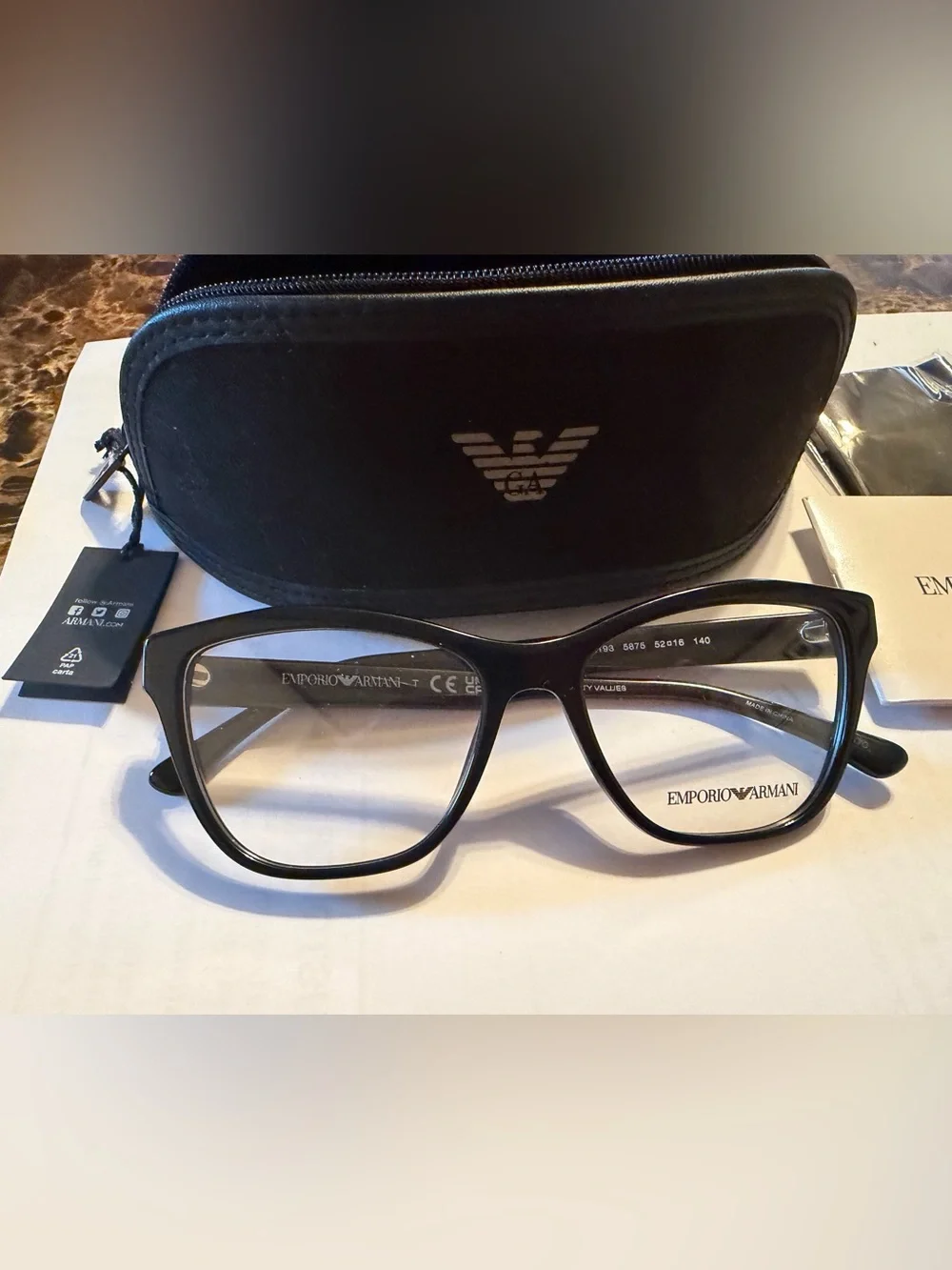 NWT Emporio Armani Elegant Black Glasses EA 3193 5875 52 16 140